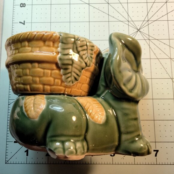 Vintage Green Elephant Ceramic Planter Pot Pot Basket - Picture 7 of 7